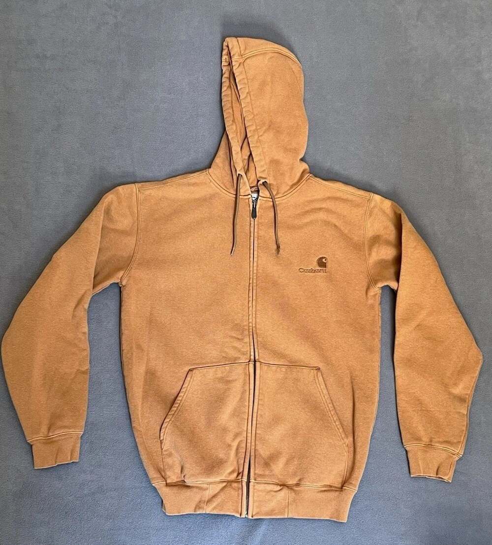 Carhartt Full Zip Hooded Sweatshirt Fleece Mens Size S Brown Hoodie Pockets Y2K